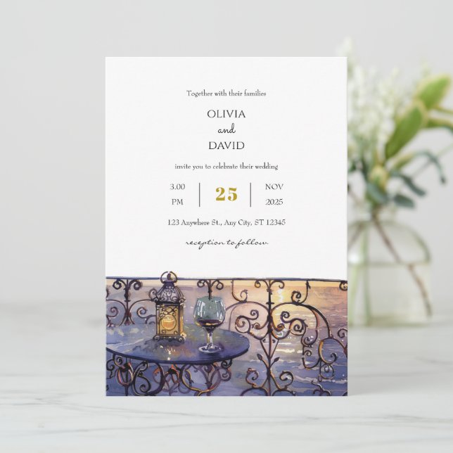 Vintage Dreamy Sunset Wine Evening Beach Wedding  Invitation (Standing Front)