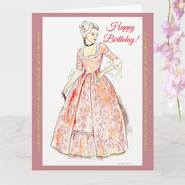Vintage dress, Happy birthday Card (Orchid)
