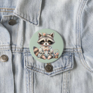 Vintage Dressed Cottagecore Raccoon Pastel 3 Inch Round Button