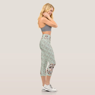 Vintage Dressed Cottagecore Raccoon Pastel Capri Leggings