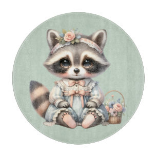Vintage Dressed Cottagecore Raccoon Pastel Cutting Board