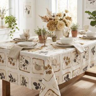 Vintage dried pressed wildflowers herbal botanical tablecloth