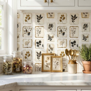 Vintage dried pressed wildflowers herbal botanical tile