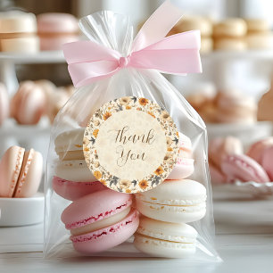 Vintage Dried Wildflower Cream Orange Brown Classic Round Sticker