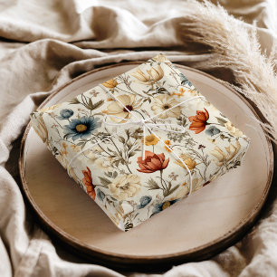 Vintage Dried Wildflower Navy Terracotta Tissue Paper
