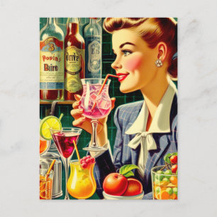 Vintage Drink Girl Postcard
