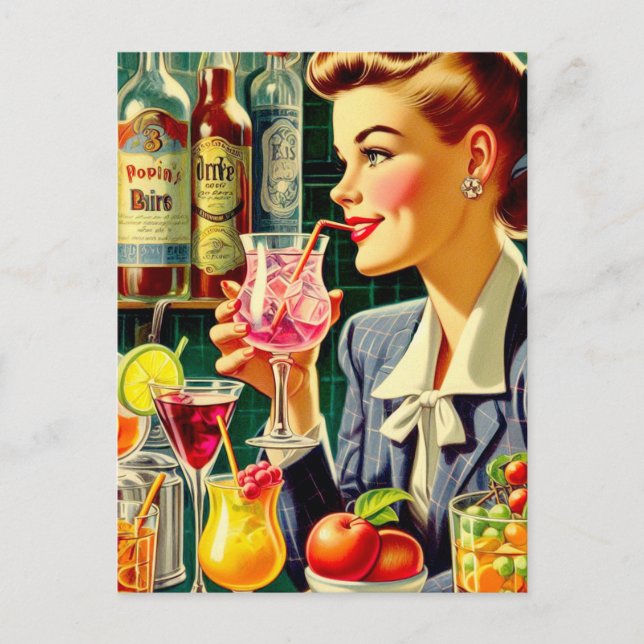 Vintage Drink Girl Postcard (Front)