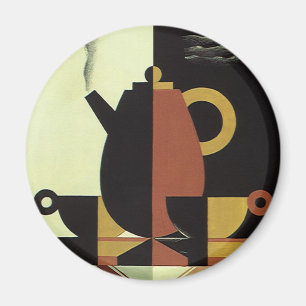 Vintage Drinks Beverages Coffee Pot with Cups Magnet