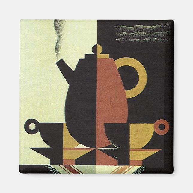 Vintage Drinks Beverages Coffee Pot with Cups Magnet (Front)