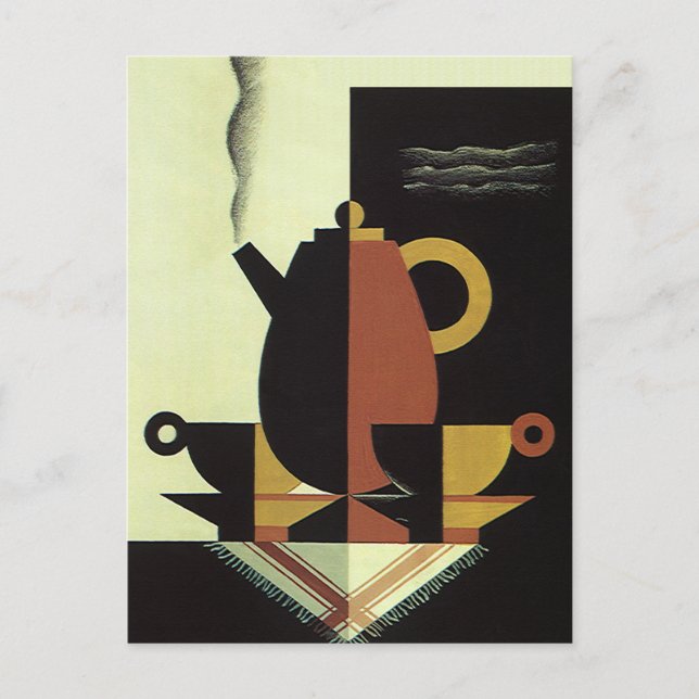 Vintage Drinks Beverages Coffee Pot with Cups Postcard (Front)