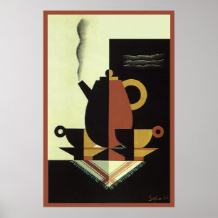 Vintage Drinks Beverages Coffee Pot with Cups Poster