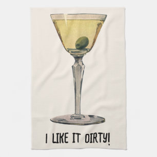 Vintage Drinks Beverages, Martini Olive Cocktail Kitchen Towel