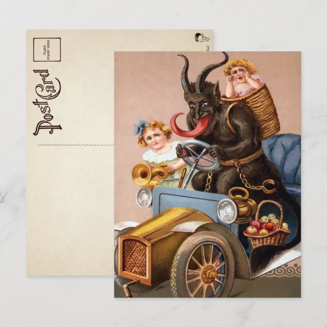 Vintage Driving Krampus Postcard (Front/Back)