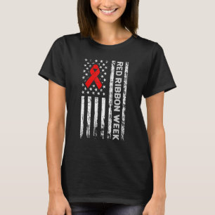 Vintage Drug Free American Flag Line Red Ribbon W T-Shirt