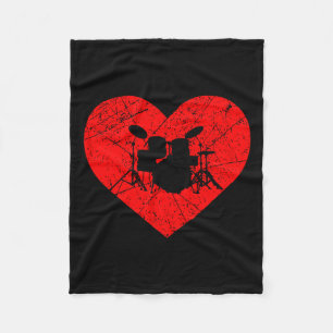 Vintage Drum Lover Heart Love Valentines Day Drumm Fleece Blanket