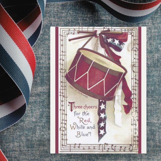 Vintage Drum with American Flag Patriotic Ribbon Postcard (Creator Uploaded)