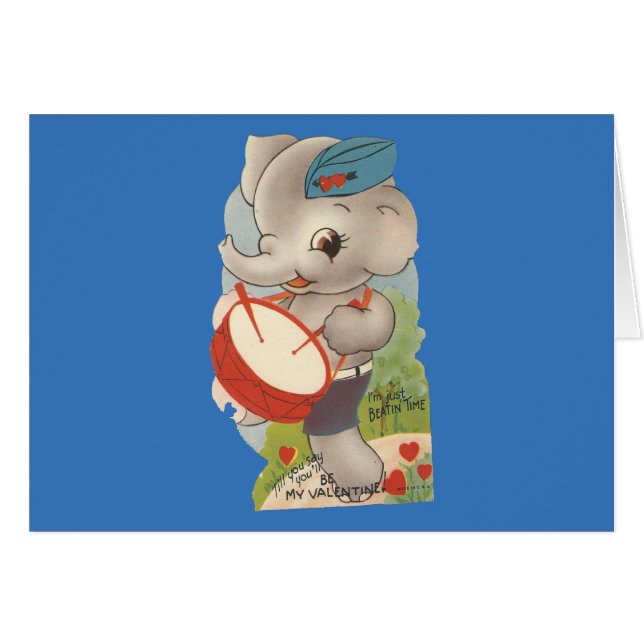 Vintage Drumming Elephant Valentine (Front Horizontal)
