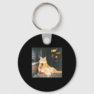 Vintage Drunk Cat Meme In Night Street Funny Cat L Keychain