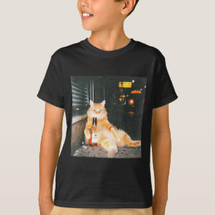 Vintage Drunk Cat Meme In Night Street Funny Cat L T-Shirt