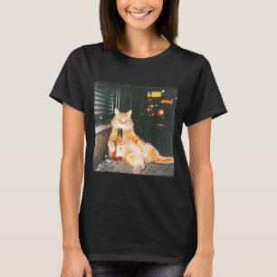 Vintage Drunk Cat Meme In Night Street Funny Cat L T-Shirt
