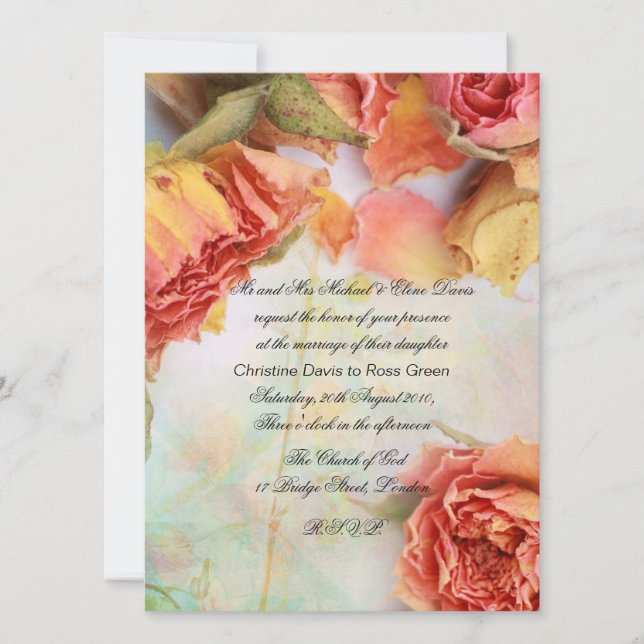 Vintage dry roses wedding invitation (Front)