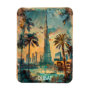 Vintage Dubai Burj Khalifa Skyline View Magnet