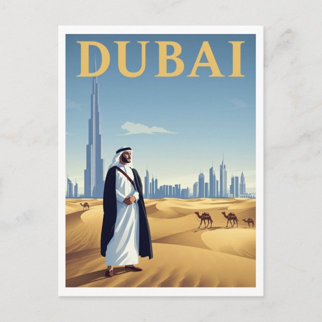 Vintage Dubai Skyline Desert Travel Postcard (Front)