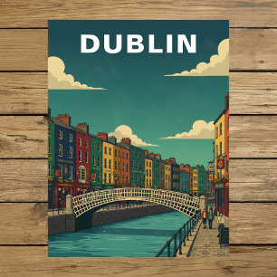 Vintage Dublin Ireland Ha'penny Bridge Travel Postcard