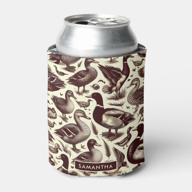 Vintage Duck and Goose Pattern Can Cooler (Can Front)