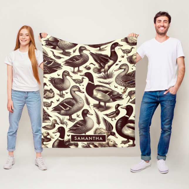 Vintage Duck and Goose Pattern Fleece Blanket (In Situ)
