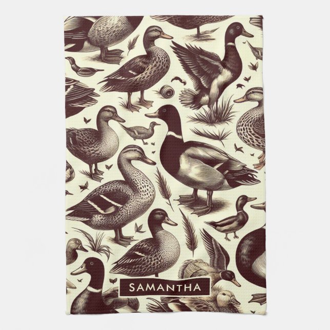 Vintage Duck and Goose Pattern Kitchen Towel (Vertical)