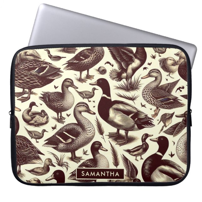 Vintage Duck and Goose Pattern Laptop Sleeve (Front)