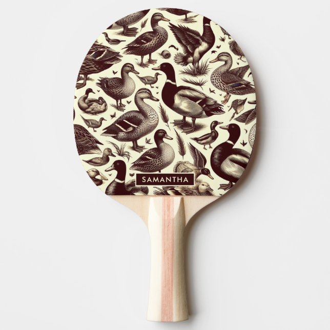 Vintage Duck and Goose Pattern Ping Pong Paddle (Front)