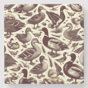 Vintage Duck and Goose Pattern Stone Coaster