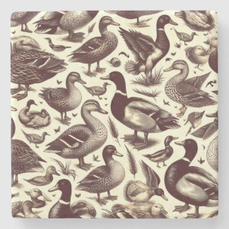 Vintage Duck and Goose Pattern Stone Coaster