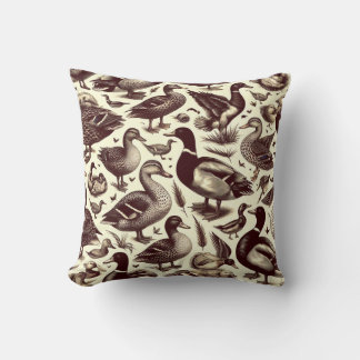 Vintage Duck and Goose Pattern Throw Pillow