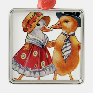 Vintage Duck Couple Metal Ornament