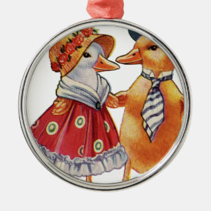 Vintage Duck Couple Metal Ornament