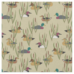 Vintage Duck Decoys in Cattails on Tan Fabric