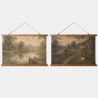 Vintage Duck Pond & Evening Meadow Tapestry Set