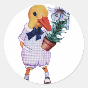 vintage duckling with flowers classic round sticker