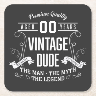 Vintage Dude Custom Age Square Paper Coaster