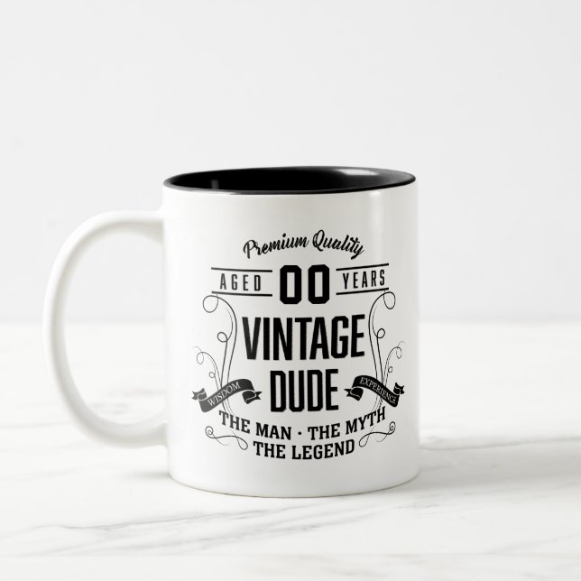 Vintage Dude Custom Age Two-Tone Coffee Mug (Left)