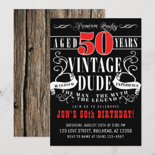 Vintage Dude Man Myth Legend Men's 50th Birthday Invitation