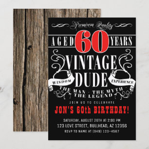 Vintage Dude Man Myth Legend Men's 60th Birthday Invitation