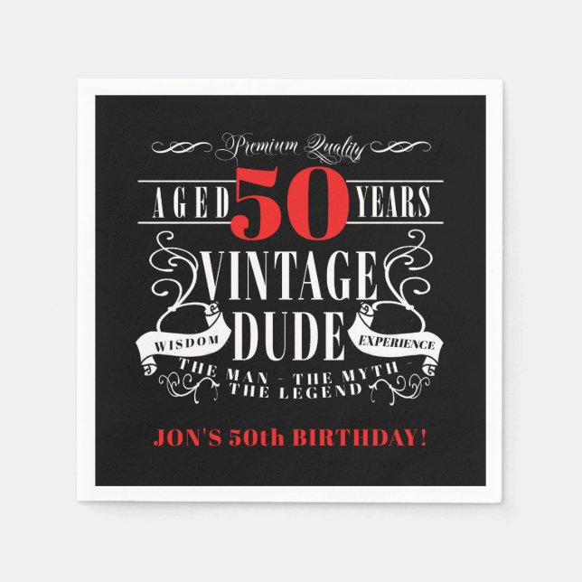 Vintage Dude Man Myth Legend Men's Birthday Napkin (Front)
