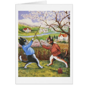 Vintage Duelling Cats Art by Louis Wain