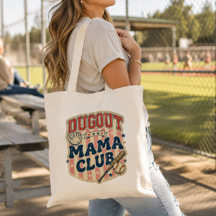 Vintage Dugout Mama Club Baseball Mom Canvas Tote Bag