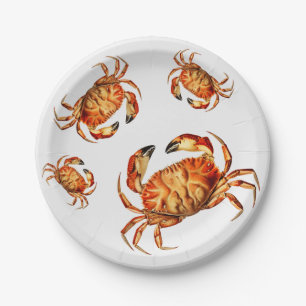Vintage Dungeness Crab Illustration     Paper Plate