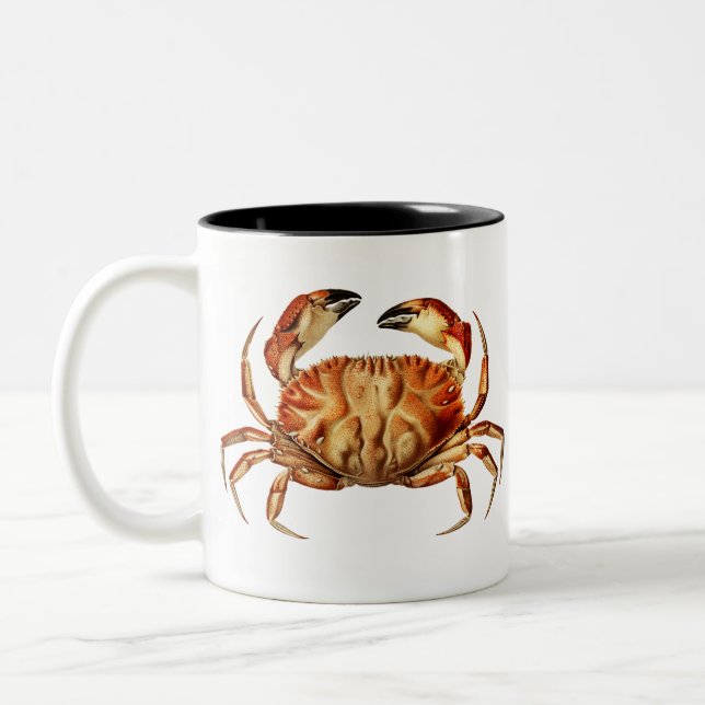 Vintage Dungeness Crab Illustration Two-Tone Coffee Mug (Left)